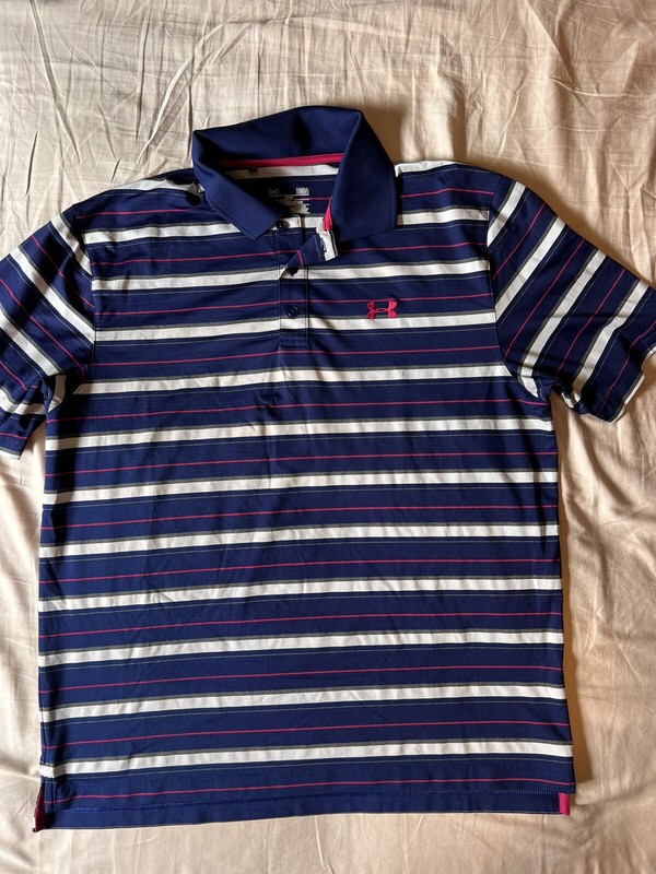 mens under armour polo large blue pink white