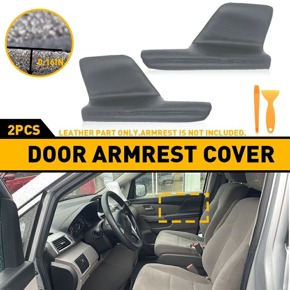 Cubierta de reposabrazos de cuero para panel de puerta delantera 2 piezas para Honda Odyssey 2011-17 gris oscuro Foto 4 de 4