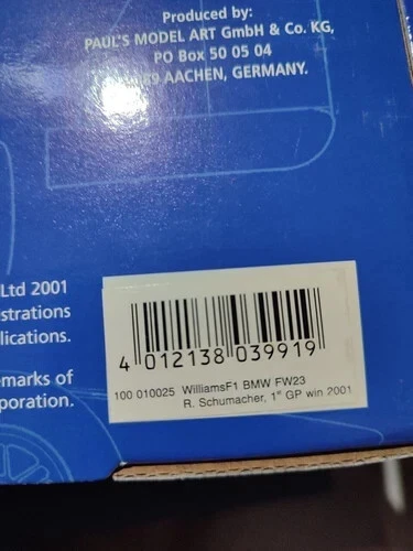 Minichamps 1:18 F1 BMW FW23 R.Schumacher GP Win 2001 100 010025 - Immagine 3 di 3