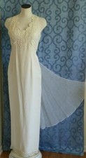 Jessica McClintock Bridal Vtg 80s Guipure Lace Fitted Pencil Dress w/Train 7/8 S