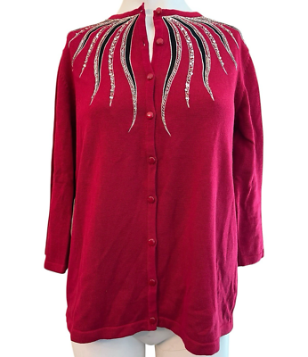 #ad Ladies Medium Bob Mackie Wearable Art Sequin Cardigan Sweater Holiday Party $28.04