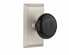Nostalgic Warehouse Studio Plate with Black Porcelain Knob, Privacy - 2.75", Sat