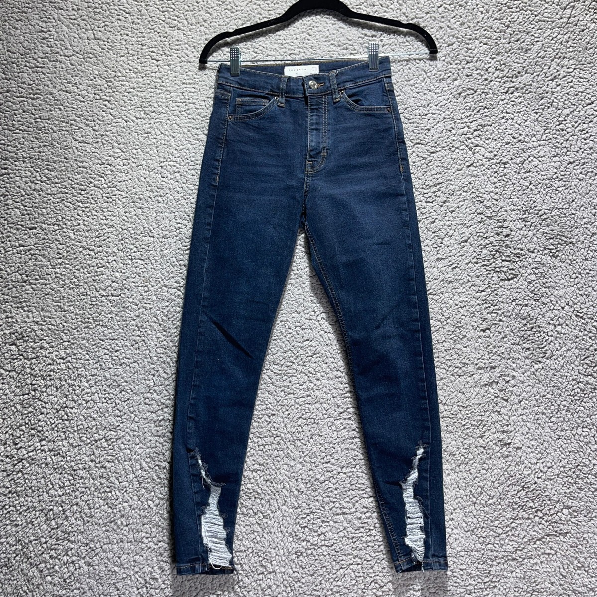 Topshop Jamie Size 25x25 Skinny Jeans Distressed Mid Rise Stretch Denim Blue
