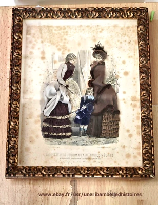 Gravure mode, Société des journeaux de mode réunis cadre verre, habillés tissu - Photo 1/4