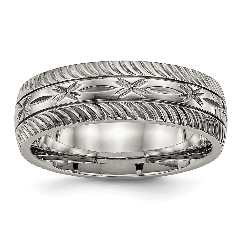 Titanium Polished Diamond Cut 7mm Band Ring Size 11 for Men 3.68gm