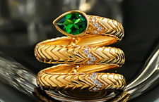 1ct Snake Head Lab Grown Emerald Diamond Ring, 18K Gold Plated Spiral Band