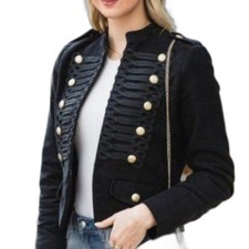Gap Womens Black Band Military Style Cropped Jacket Size Xs Preppy Chic Rare