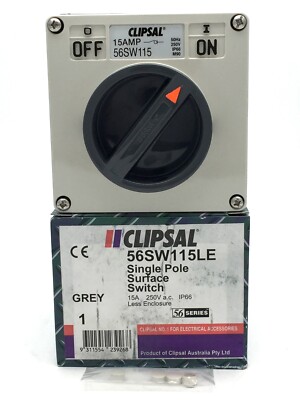 Clipsal 56SW115LE Surface Switch 1 Gang Single Pole 15A 250VAC Less Enclosure