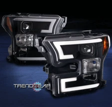 FOR 2015-2017 FORD F-150 OPTIC DRL LED STRIP PROJECTOR HEADLIGHT HEADLAMP BLACK