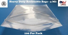 100 Clear Reclosable Zip Seal Bag Plastic 4 Mil Lock Bags Zipper Baggie 4Mil