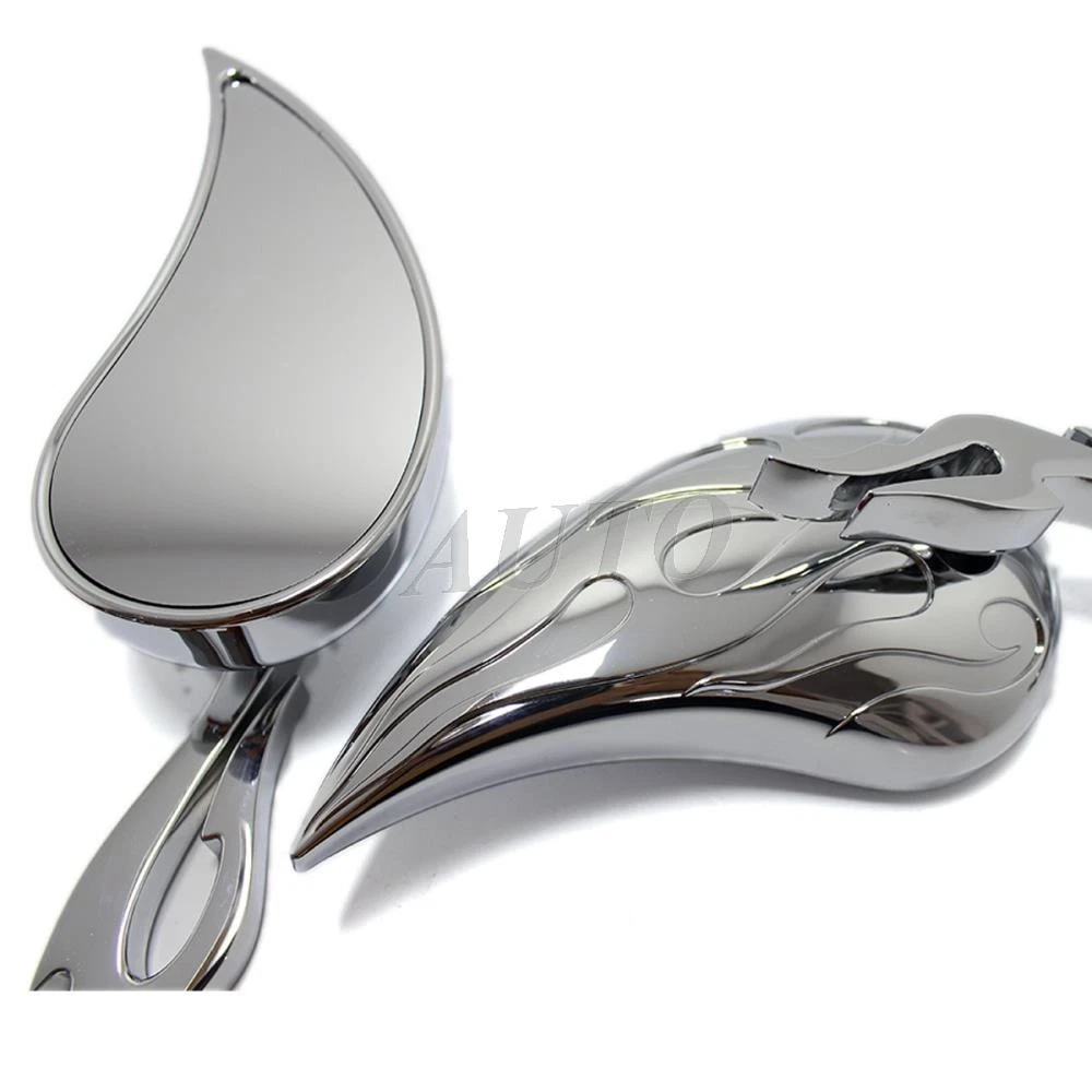 NEW Chrome Flame Rearview Mirrors Motorcycle Cruiser Touring for Harley Davidson