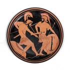 Ancient Greek Pottery Replica Red-Figure Plate with Achilles and Patroclus
