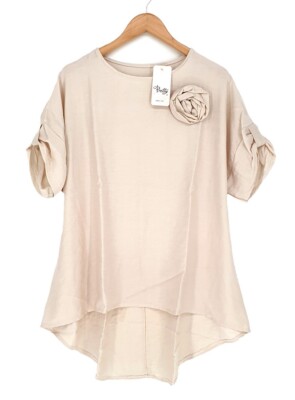 ITALY Damen Blusenshirt LOngbluse Hemd Tunika beige 40 42 44 46 NEU IT446
