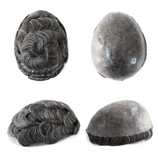 Mens Human Hair Replacement System Toupee Injection Poly Skin Hairpieces #1B50