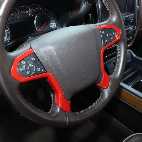 Red Car Steering Wheel Cover Trim Decor for Chevy Silverado & GMC Sierra 2014-18 - Picture 5 of 8