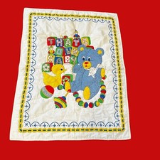 Vintage Teddy Bear Duck Baby Blanket That's Our Baby White Primary Colors Crib
