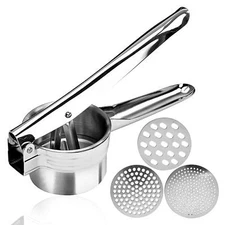 Potato Ricer Stainless Steel Manual Masher  with 3 Interchangeable Discs