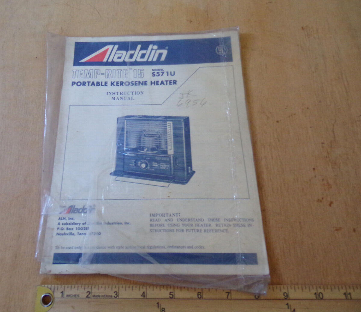 Aladdin Temp-Rite Portable Kerosene Heater, Model S571U Owner's