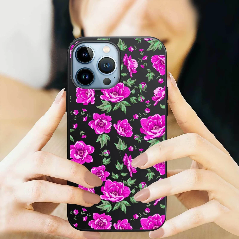 Phone Case For Apple iPhone 14 Pro Max 13 12 15 Flower Lace Protective TPU Cover