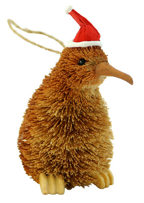Xmasサンタ帽子動物2個マオリブラシ木製Kiwi BirdXmasオーナメント New Zealand Maori Buri Brush & Wood Santa Hat Kiwi Bird Christmas