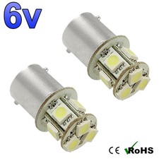 2 x 6v White BA15s 8 SMD 5050 LED Side Interior Light Bulbs GLB 205 6 VOLT