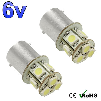 2 x 6v White BA15s 8 SMD 5050 LED Side Interior Light Bulbs GLB 205 6 VOLT