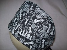 Men/Women Surgical Scrub Cap Lined Chess Pawns on Black and White100 Cotton