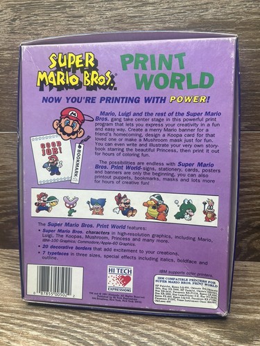1991 NINTENDO HI-TECH SUPER MARIO BROS. PRINT WORLD IBM PC Vintage Nintendo - Picture 2 of 10