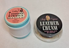 Lot of 2 Vintage Lady Esquire Leather Cream Jars - Red Duplex Milk Glass, Otter