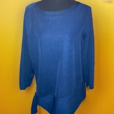 ann klein tops Navy Tie On The Side Long Waisted 3/4 Sleeves  100%Cotton XLARGE