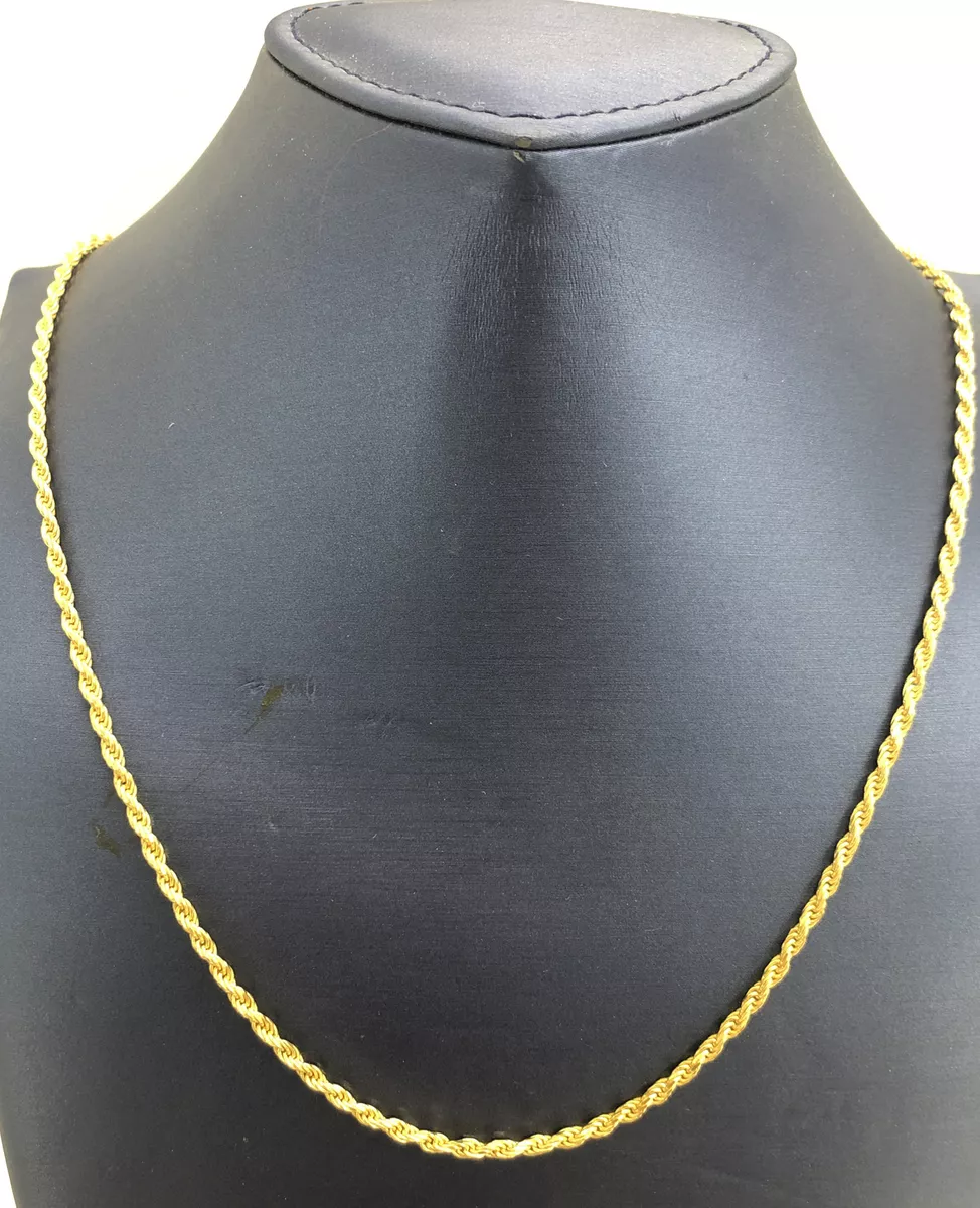 14K Gold plated 925 Sterling Silver Rope Chain Necklace 2mm Thick