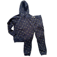 Crewcuts Navy Blue Cotton Blend Sweatsuit with Gold Stars and Hearts Size S