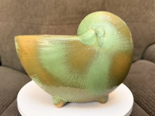 Vintage Frankoma Prairie Green Nautilus Shell Vase/Planter New Old Stock MCM
