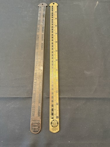 Vintage Printer’s Type Gauge 12 Pt Agate Inches H.B. Rouse Brass Pair