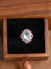 925 Sterling Silver Gold Plated Natural Moonstone Oval Cut Engagement Ring Set