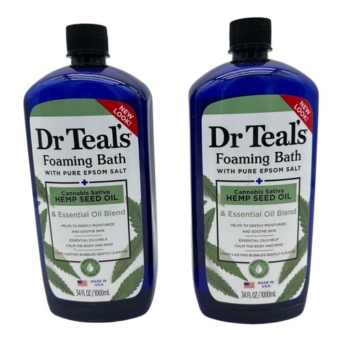 2 Bottles Dr Teal's 34 Oz Hemp Seed Oil Foaming Bath With Pure Epsom ...