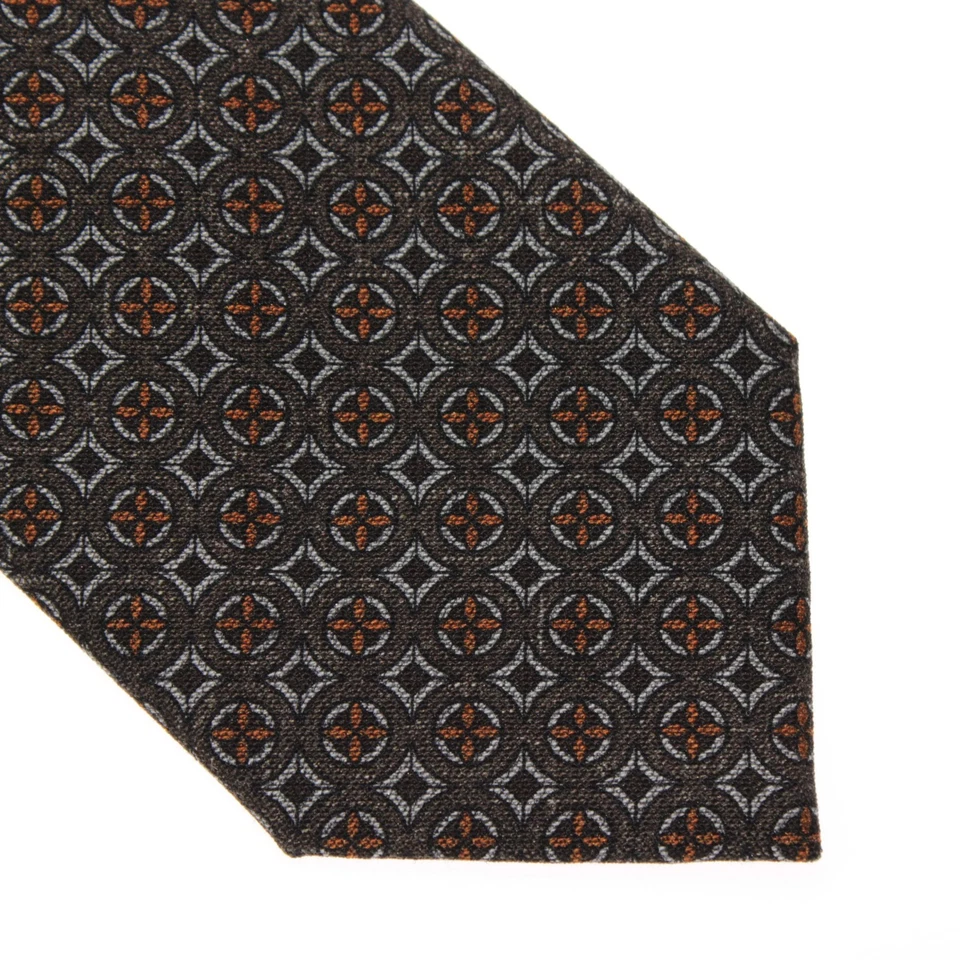 Gravata de pescoço Brioni nova sem etiquetas marrom/laranja/preto/branco padrão lã/mistura de seda - Imagem 2 de 4