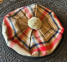 Vintage Kinloch Anderson Beige Tam w Black Red White Pom Pom M Wool Has a Hole