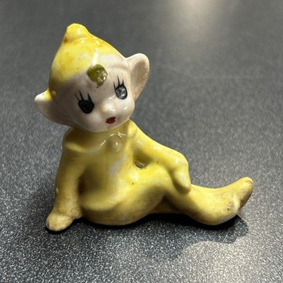 Japan Miniature Bone China Figurine Vintage Pixie Elf Sitting and Splitting 