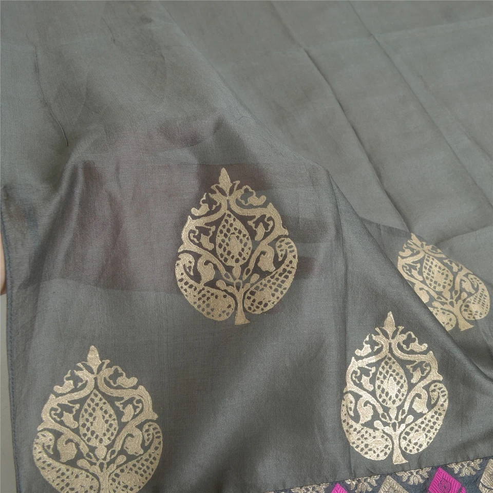 Velo Hiyab Estola Tejido Algodón Puro Gris Dupatta Largo Bollywood De Colección Sanskriti Foto 2 de 4