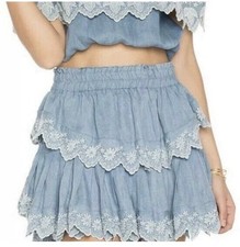 LoveShackFancy Ruffle Mini Skirt in Light Indigo Size Small