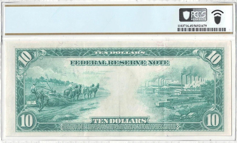 1914 $10 Federal Reserve Note Fr-915a PCGS XF-45 PPQ - Image 3 of 3