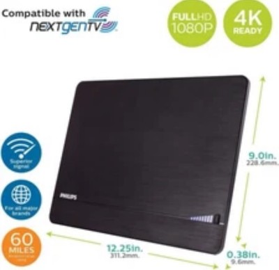 Philips Elite Indoor TV Antenna   60 Mile, Signal Booster, 4K/HD, SDV3238N/27