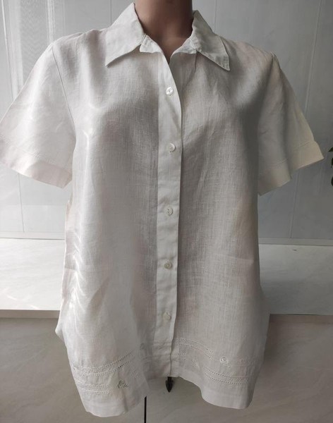 Women Laura Ashley Shirt White Linen 38 / M / 46 #A1UN
