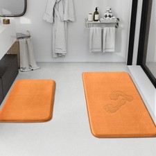 2 PCS Bathroom Rugs Sets NonSlip Quick Dry Bath Mat Ultra Soft Velvet Orange