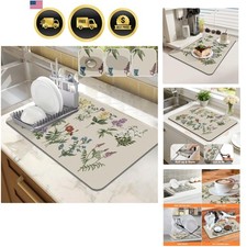 Dish Drying Mat for Kitchen Counter, 12"x20" Absorbent Coffee Bar Mat with Vi...