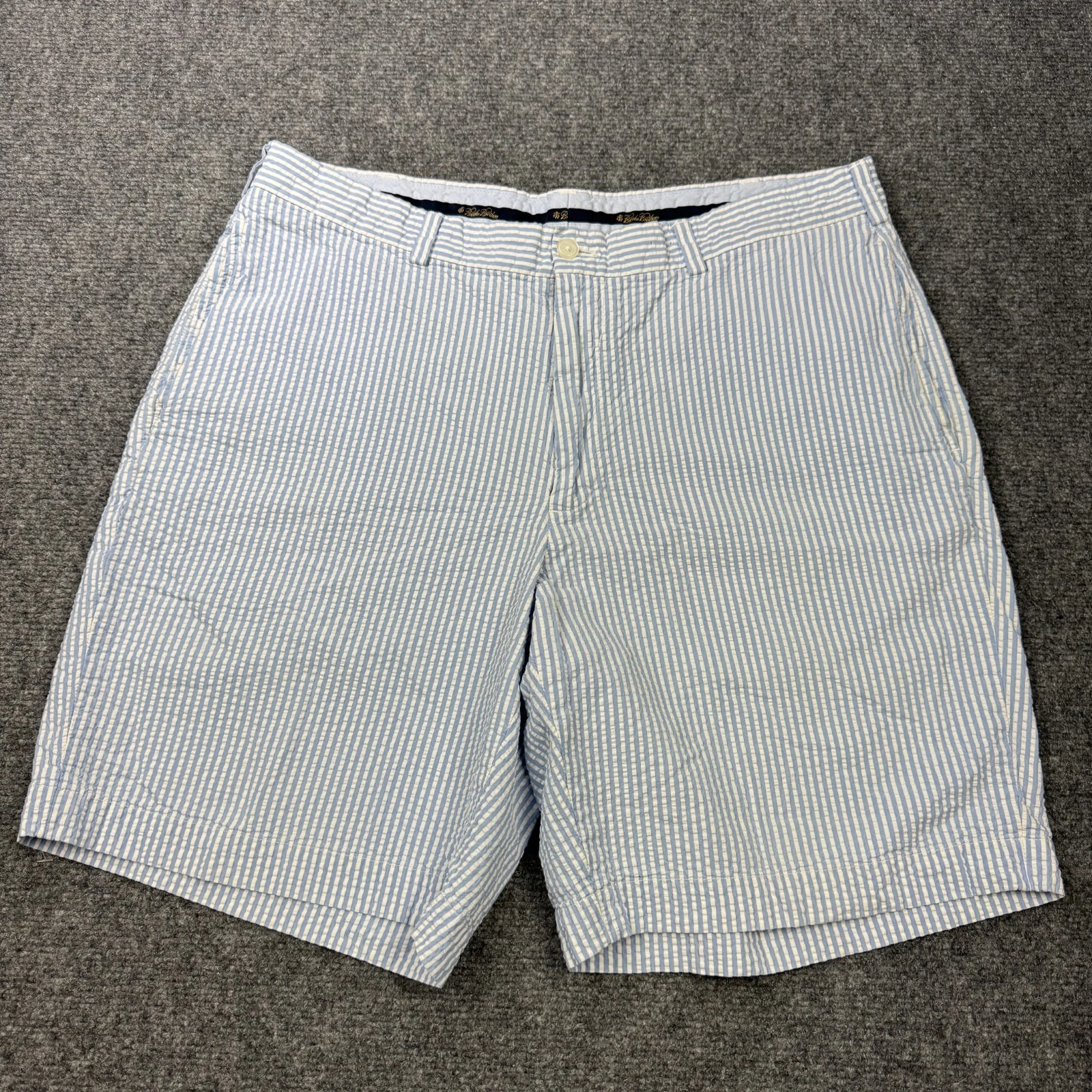Brooks Brothers Shorts Mens 36 Blue Stripe Seersucker Chino Eight Inch Inseam