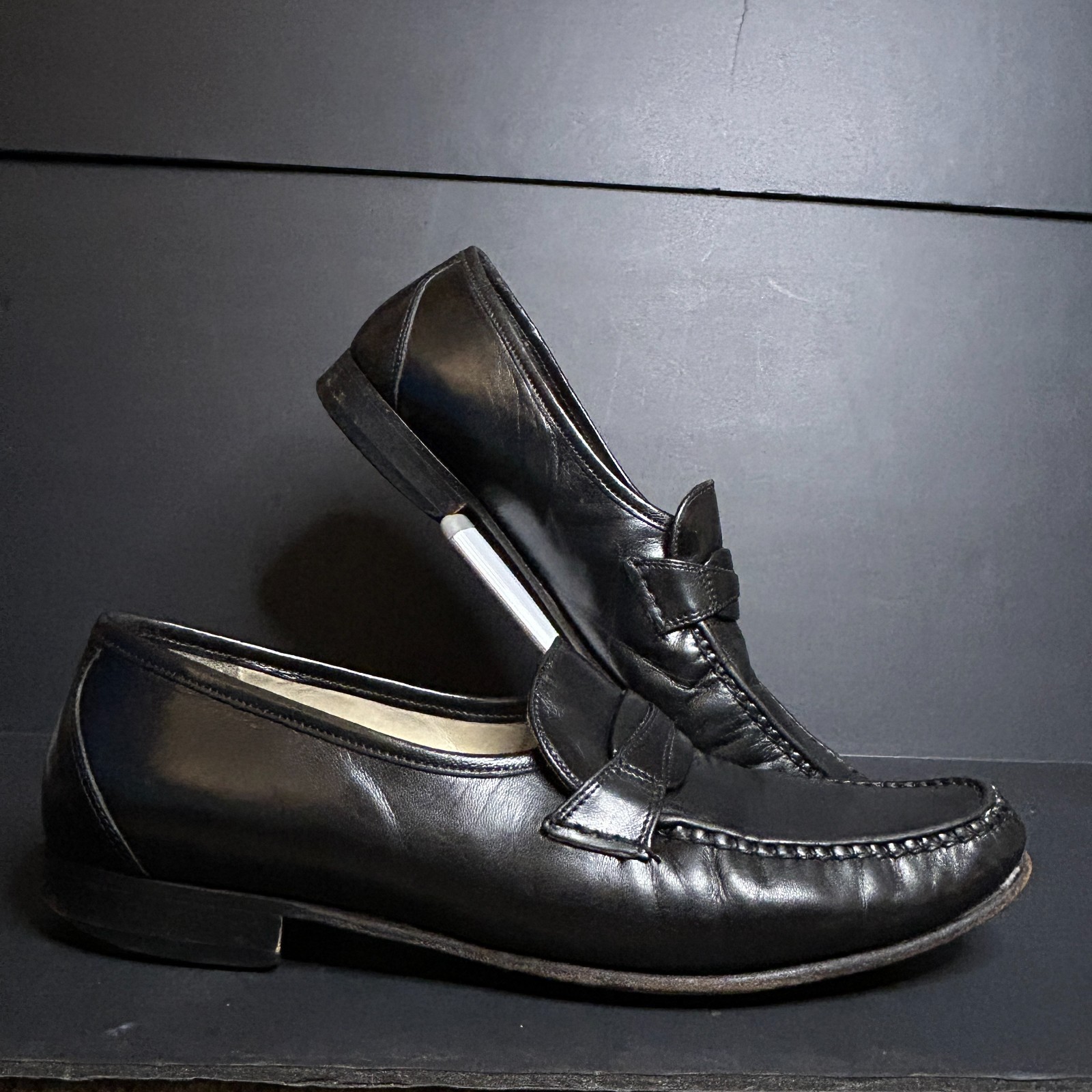 ET Wright Men's Black Leather Penny Loafers Slip On Dress Shoes Size 11.5B Italy image 4