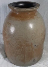 Antique Prim Salt Glaze Stoneware Jar Bottle Flared Lip Crock Vase 10.5" NO RES!