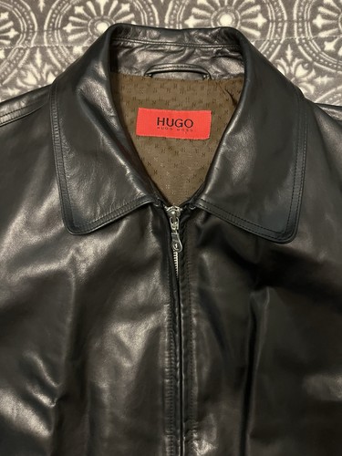 Hugo Boss Men's 100% Lamb Leather Jacket Regular-Fit Black Size XL